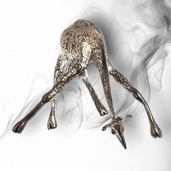 Vintage Giraffe Silvertone Statement Necklace & Brooch Set 3D Safari Jewelry - Picture 8 of 13